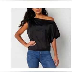 BOLD elements Black Satin Off-Shoulder Blouse Size XXL MSRP $49